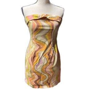Marbled Multi-Color Strapless Mini Dress